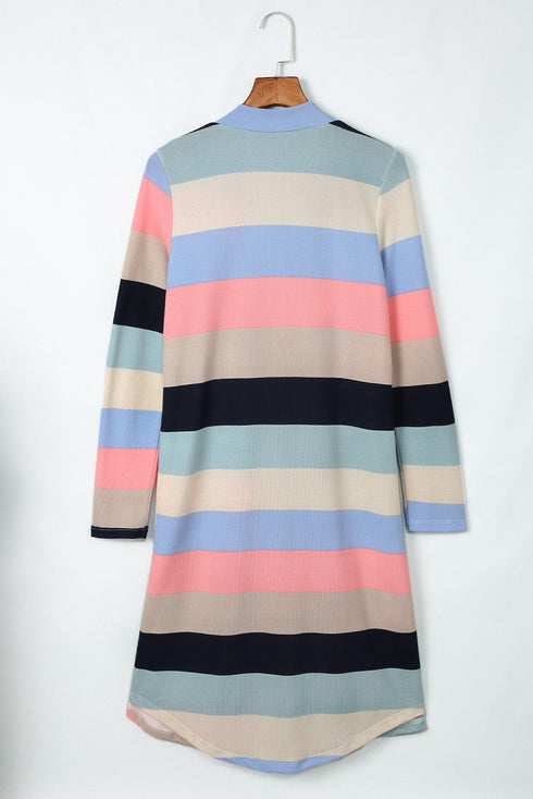 Print Colorblock Long Cardigan